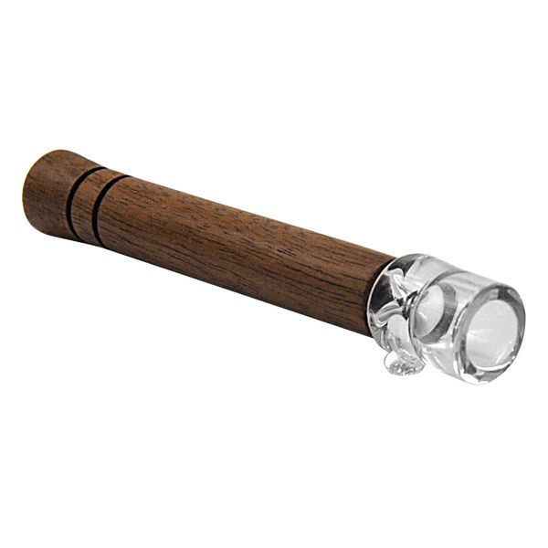 HONEYPUFF Pipa in vetro di legno staccabile One Hitter 98 MM Dry Herb Tobacco One Hitter Ciotola di vetro Tabacco da pipa Accessorio per fumatori