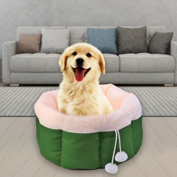 

detachable washable round pumpkin dogs beds mats puppy sleeping long plush kennel bed winter warm pet house sofa basket
