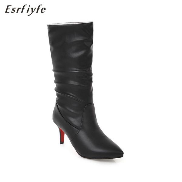 

esrfiyfe 2020 новых женщин ботинок способа повелительниц зимы плюша туфли на высоких каблуках длинные пробки knight leather вскользь ботинки, Black