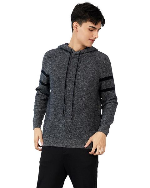 

zhili men's 100% cashmere hooded collar pullover sweater, White;black