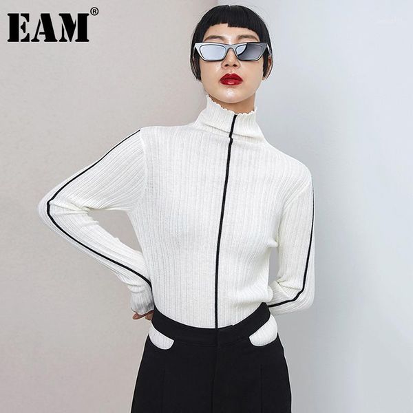 

women's sweaters [eam] striped thin knitting sweater loose fit turtleneck long sleeve women pullovers fashion tide autumn winter 2021 1, White;black