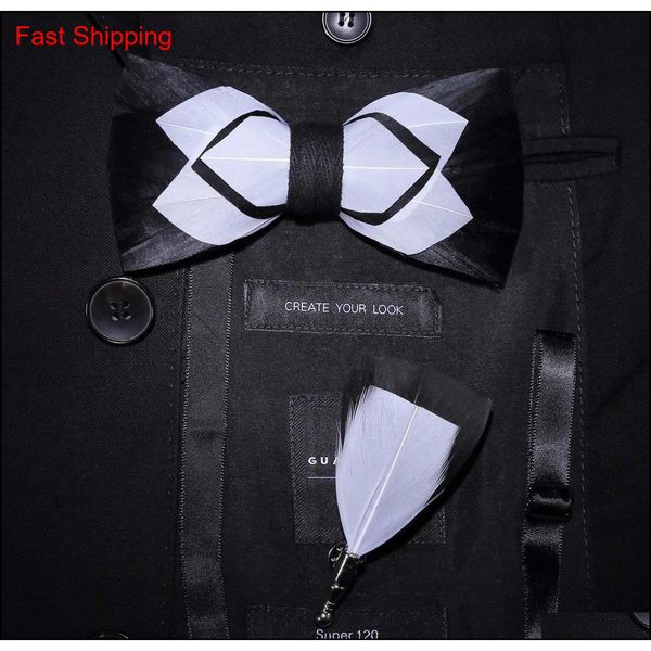 

new design natural brid feather bow tie brooch set green brown hand made bowtie ser for wedding qylwzo bdefashion, Black;gray