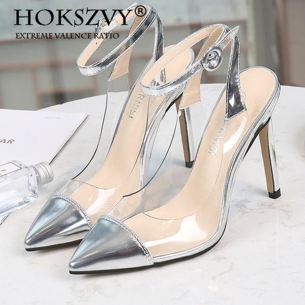 

2020 summer nightclub catwalk buckle large size high-heeled shoes pointed toe shallow heel women's sandals wz, Black