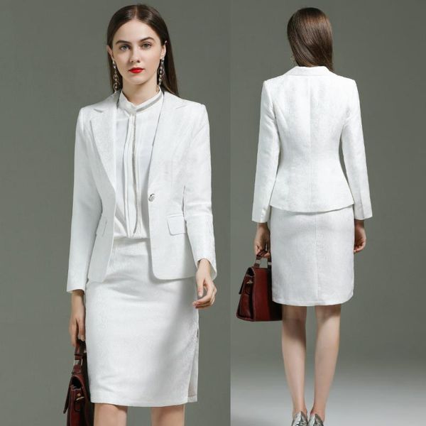 

two piece dress professional clothes for women ladies 2 skirt suit suits office sets blazer and set, White