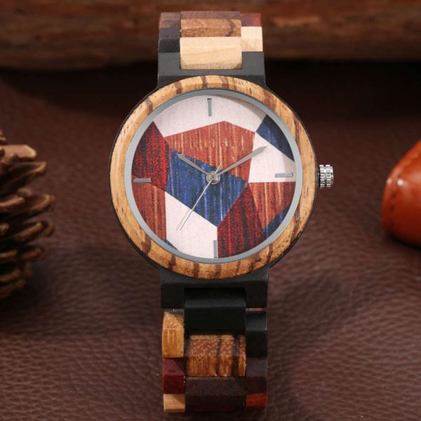 

leisure fashion color bamboo geometric new face all wood watch men, Slivery;brown