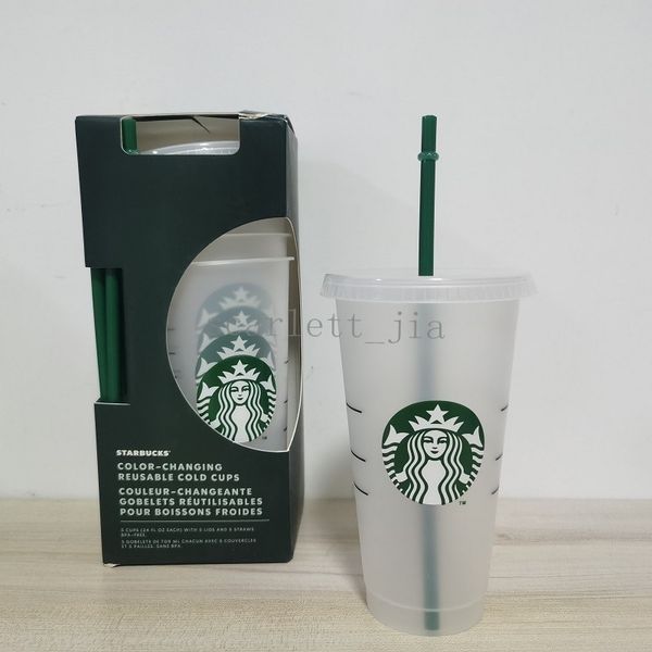 

24oz/710ml starbucks plastic tumbler reusable clear drinking flat bottom cup pillar shape lid straw mug bardian xrfhj