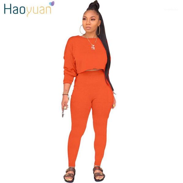 

haoyuan 2 piece set women tracksuit long sleeve loose crop pants sweat suit fall clothing two piece outfits matching sets1, White