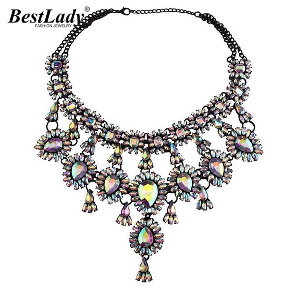 

chokers lady 2021 fashion ab shine crystal water drop statement necklace luxury pendant bijoux rhinestone bib maxi necklace3333, Golden;silver