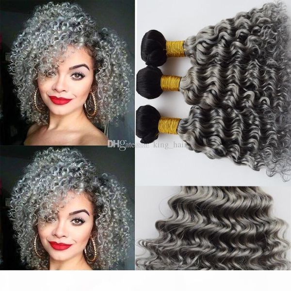 

new arrival ombre #1b grey hair bundles malaysiay 9a human hair weaves dark roots two tone deep wave hair extension 3 bundles lot, Black