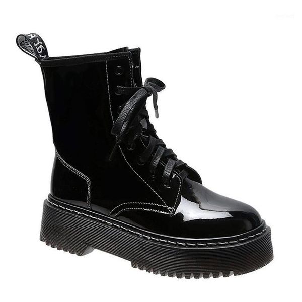 

2020 autumn winter fashion boots non-slip patent leather ankle boots ladies short fashion western1, Black