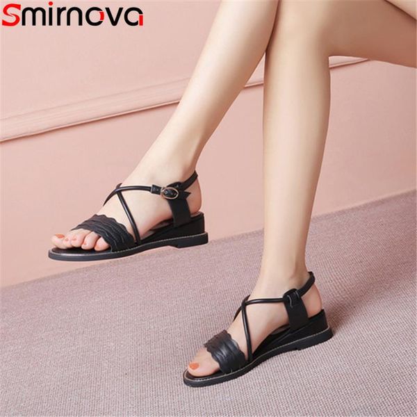

smirnova big size 34-43 fashion summer new shoes woman buckle wedges sandals women casual genuine leather shoes women 2020, Black
