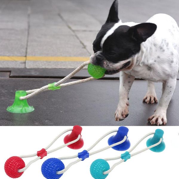 

dog toys & chews pet suction cup rubber chew ball tug toy tooth cleaning chewing puppy rope handle