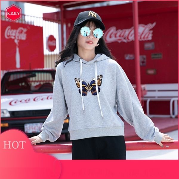 

5lj8n мода зимы 2020 тонких сплошного цвета сыпучих женщин hoodie бренд рукав толстовка свитер осенью длинная случайные и универсальный свит, Black