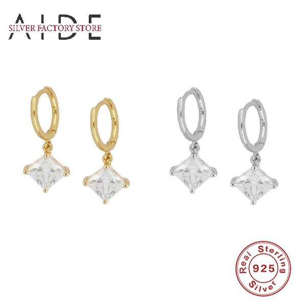 

hoop & huggie aide luxurious 5a square zircon earrings hoops 925 sterling silver for women jewelry earings kolczyki, Golden;silver