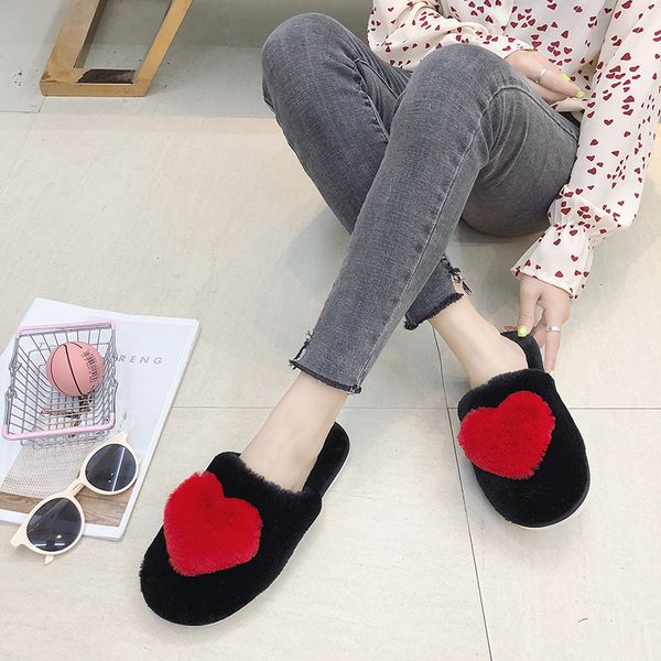 

cotton slippers women's winter cute princess plush followed by household thick bottomed cover heel parent and child couples with x1020, Black
