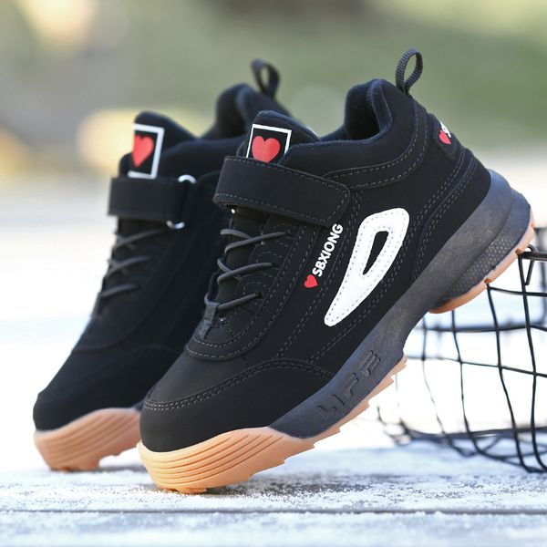 

winter big children sneakers baby boys genuine leather running shoes girls snow warm chunky wearable outdoor trainers, Black