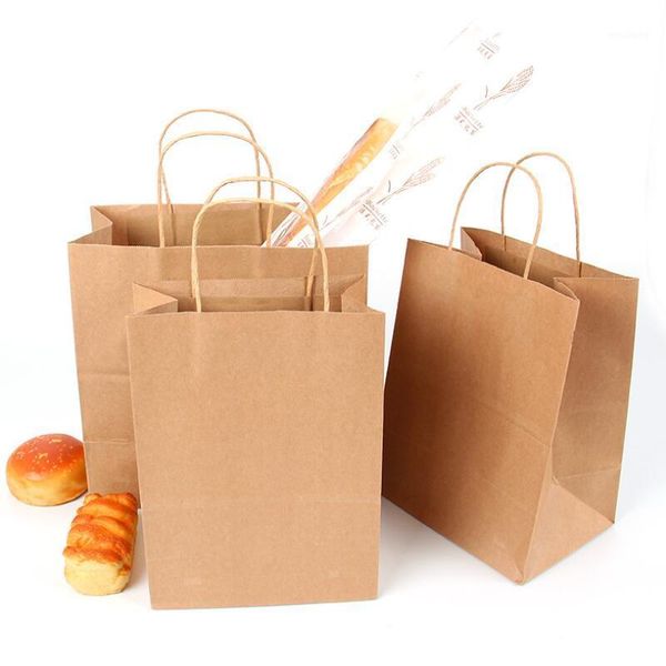 

gift wrap 20pcs/lot kraft paper bag with handle lunch box baked biscuit bread packaging birthday clothing1
