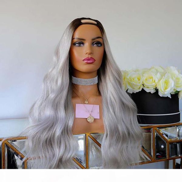 

ombre platinum blonde 180density u part wigs for women custom openning size wavy blonde brazilian virgin human hair u part wigs, Black;brown