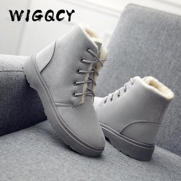 

snow boots new warm fur plush insole women winter boots square heels flock ankle women shoes lace-up winter shoes woman, Black