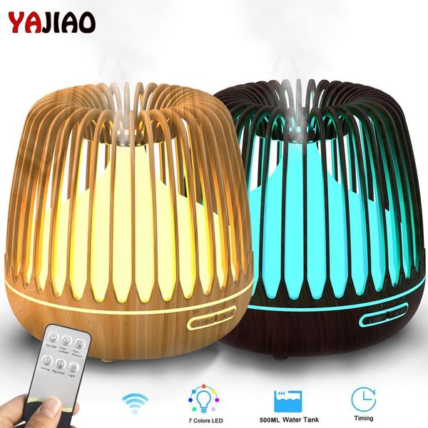 

yajiao 500ml aroma diffuser essential oil ultrasonic air humidifier wood grain 7 color changing led lights cool mist for home 1012