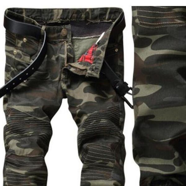 

european style 2021 men's jeans denim trousers, army green jeans camouflage straight pants slim jeans, zippers biker men, Blue