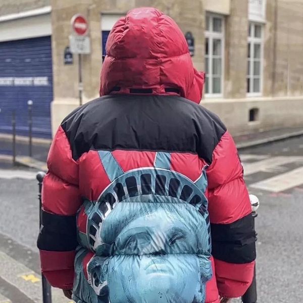 

new winter mens parka jacket fashion men down coat hooded windbreaker statue fo liberty pure cotton down jackets men doudoune, Blue;black