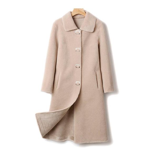 

women's fur & faux women 2021 autumn winter slim real coat female natural sheep shearing jacket ladies genuine wool outwear y139, Black