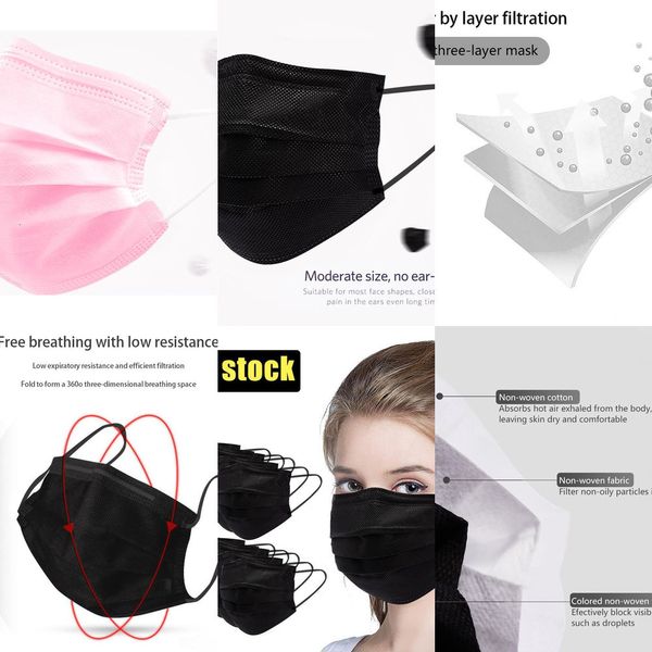 

ear stock mascherine in with elastic disposable face loop 3 ply black masks family personal mout p4hj