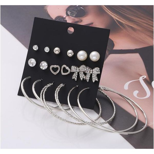 

new hoop large earrings european american exaggerated tassel earrings pearl heart cz stud round earrings double wmtxmt beauty888, Golden;silver