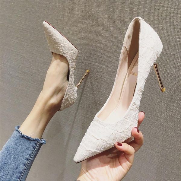 

elegant blue tall thin heel characteristic pointy single shoe 2020 new style, Black