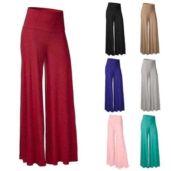 

wide leg pants solid color wide leg sport pants women high waist stretch bandage flare dance yoga long trousers, Black;white