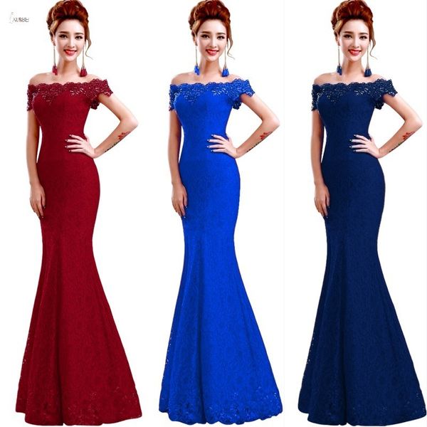 

long bridesmaid dresses elegant off the shoulder sleeveless lace mermaid wedding party gown robe demoiselle d'honneur y200109, White;black
