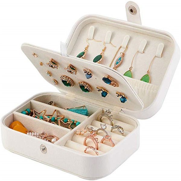 

portable travel pu leather storage box earring necklace ring organizer holder multifunction jewelry accessories display case