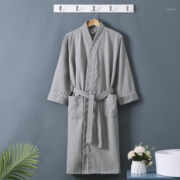 

summer waffle bathrobe 100% cotton robe lovers l robe men's bathrobe soft sleeprobe male casual bridesmaid homewear1, Black;brown
