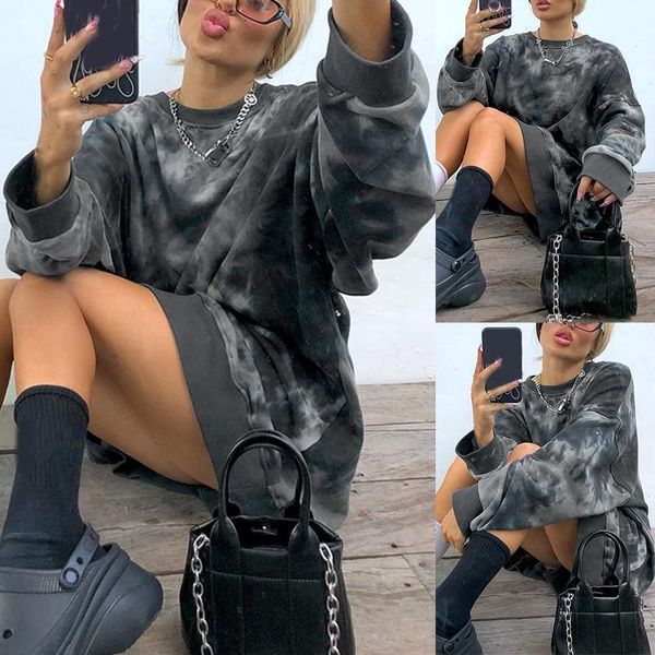 

casual harajuku oversized tie dye sweatshirt women autumn winter cotton hoodies pullover ladies fashion streetwear1, Black
