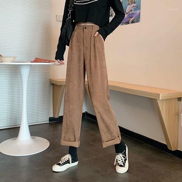 

winter warm pants women chic vintage corduroy autumn spring college girls wide leg trousers ulzzang high waist femme bottom new1, Black;white