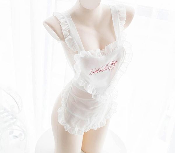 

white love apron thong transparent club outfits cosplay maid costume nightwear lingerie festival rave clothes99, Black;red