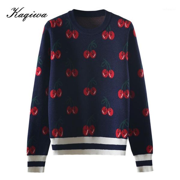 

2021 autumn winter new korean long sleeve college style cherry jacquard pullover knitted women's underpainting sweater b-1731, White;black