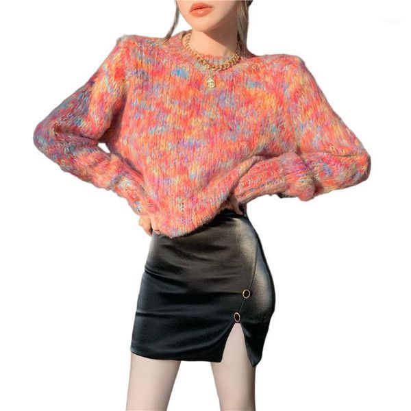

rainbow knitted sweater women runway jumpers loose women's clothes autumn 2020 plus size casual female pullovers lt699s501, White;black