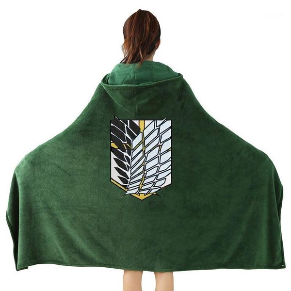 

attack on titan no kyojin survey corps blanket with hooded wearable throw scout regiment plush blanket gifts1