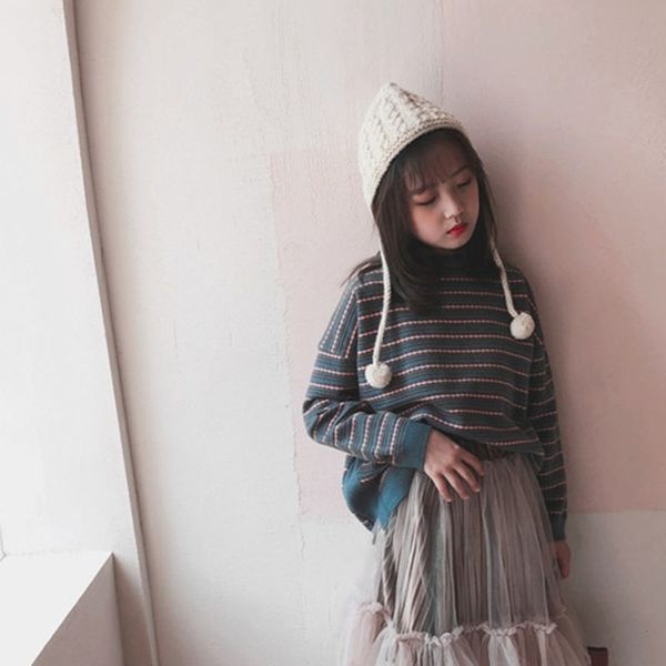

children's clothing autumn and winter new girls' korean striped sweater, Blue
