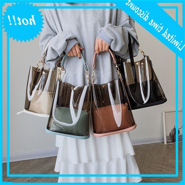 

2020 new fashion transparent jelly korean version large capacity one shoulder portable messenger beach bag female