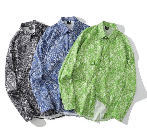 

hiphop fashion style bandana print long sleeve shirt for men beach shirt casual men top, White;black