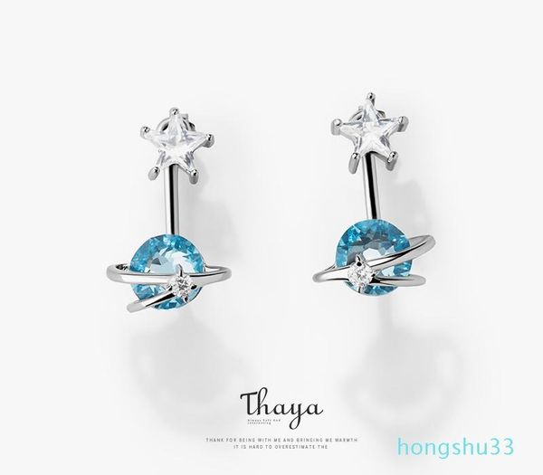 

thaya fantasy jewelry design earring 925 silver bohemia blue zircon earring for women special design fashion00, Golden;silver
