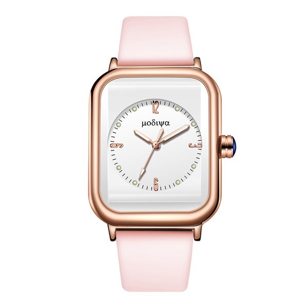 Orologi da donna Fashion Square Orologio al quarzo da donna Set di braccialetti Quadrante bianco Orologi da polso da donna di lusso rosa semplici