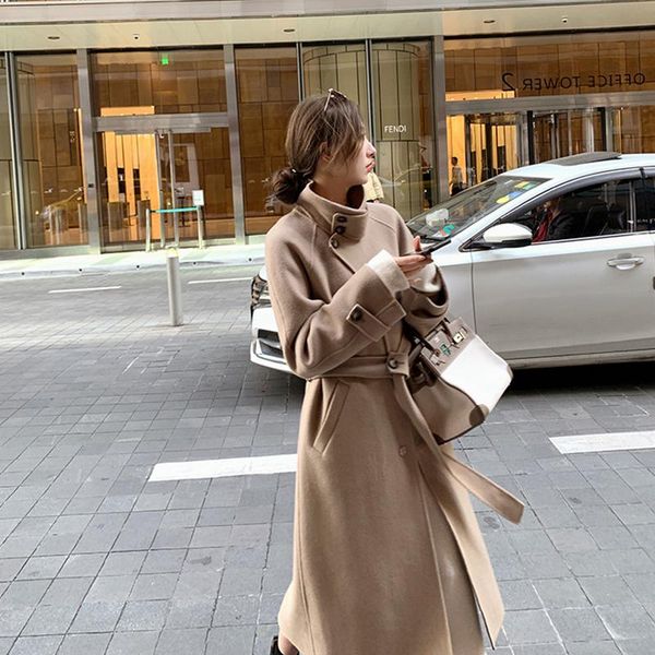 

2021 winter women warm long jacket coat wool&blends black coats long sleeve elegant female cashmere jackets plus size outerwear