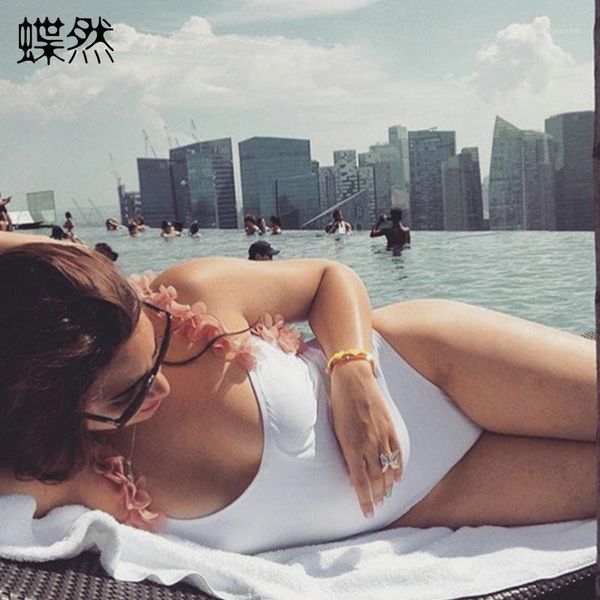 

women's swimwear 2021 summer women's beach wearing a dress petal sling halter tight bodysuit one-piece swimsuit skirt1, White;black