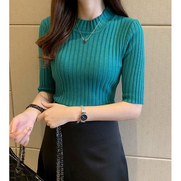 

women's sweaters qrwr 2021 woman spring autumn casual half turtleneck sleeve knittings elegant slim fit basic sweater women, White;black