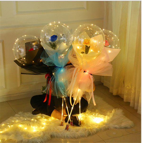 

led 2021 ball luminous enchanted transparent bubble bouquet rose led bobo day e121801 valentines balloon rose party wedding gift decor alau