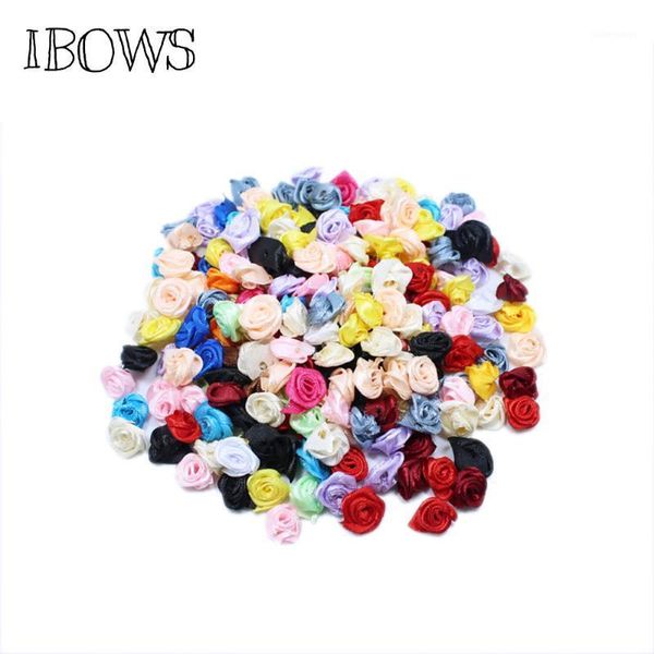 

100pcs 15mm mix color small rose flower mini handmade satin ribbon rose head wedding scrapbooking decoration clothes accessories1